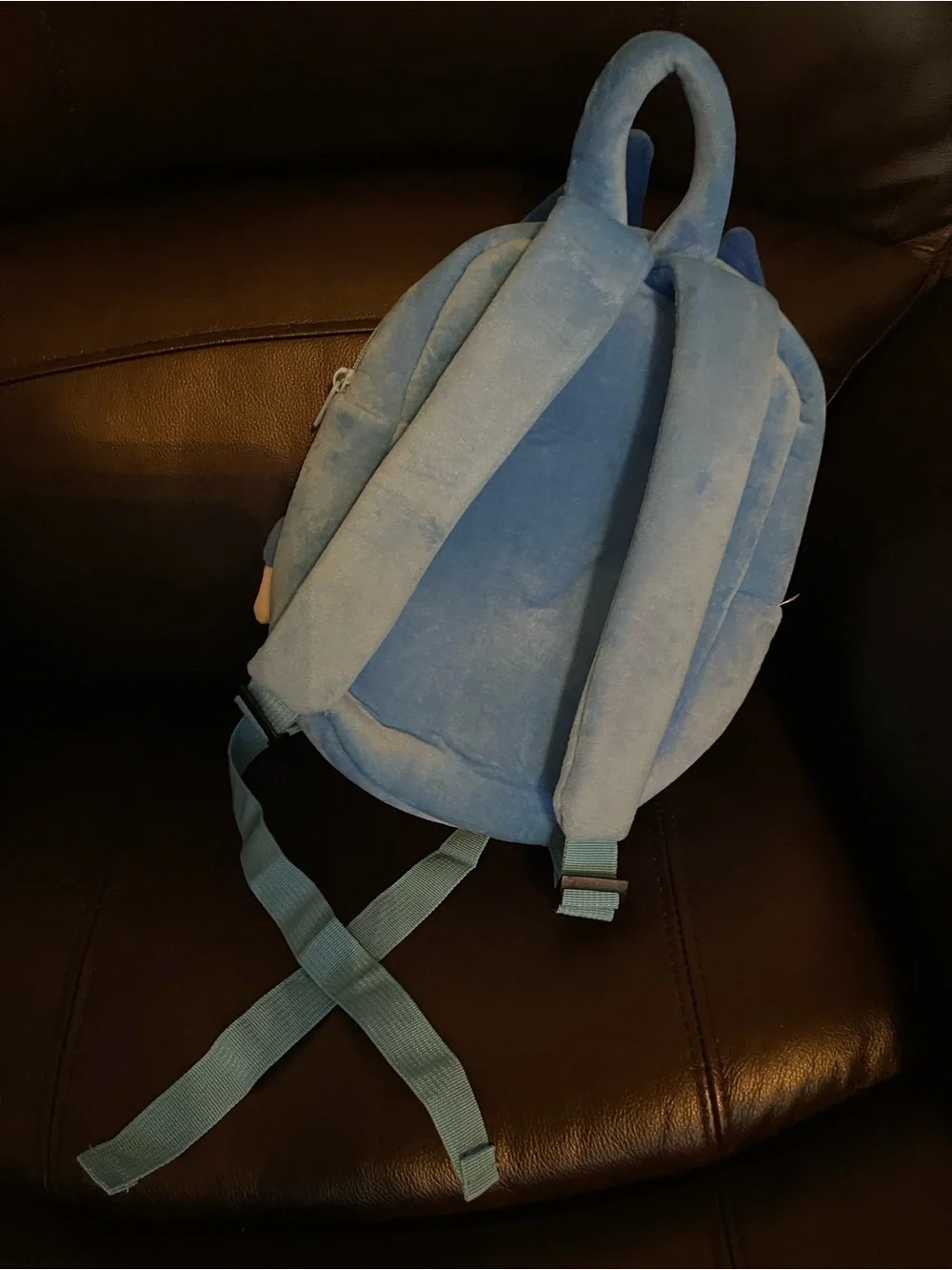 Blue Plush Kids Backpack with Character Face and Light Blue Straps